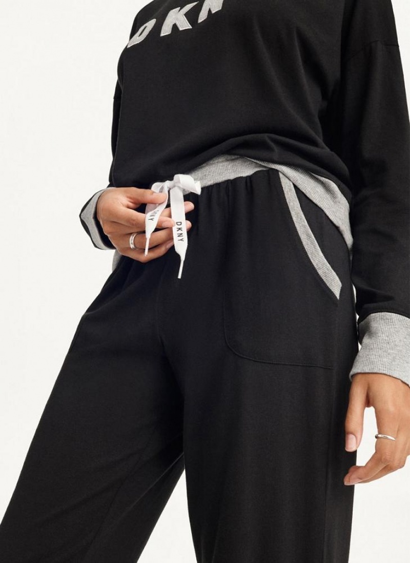 Black DKNY Top And Jogger Sleep Set Women's Pajamas | USA-D0314