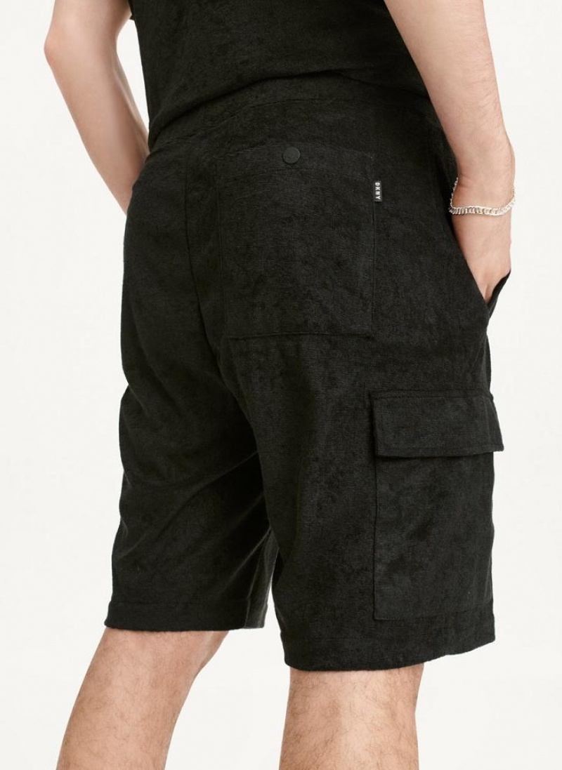 Black DKNY Toweling Cargo Men's Shorts | USA-D1285