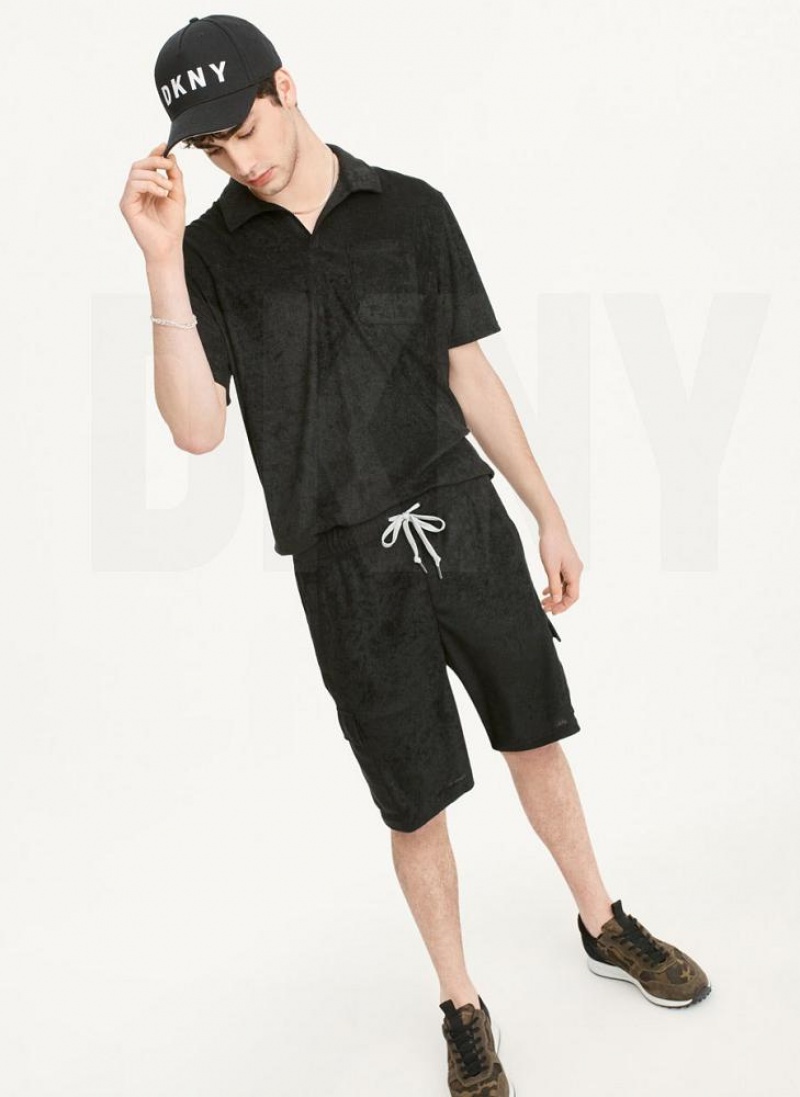Black DKNY Toweling Cargo Men's Shorts | USA-D1285