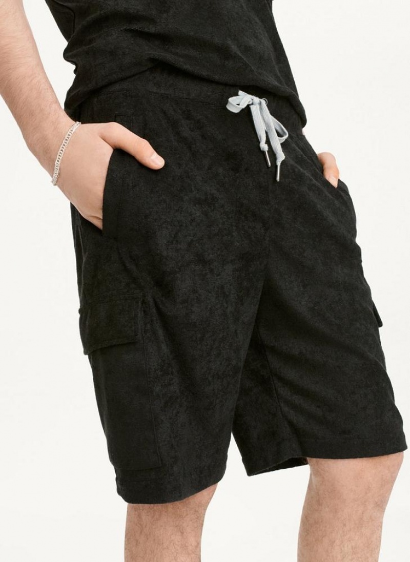 Black DKNY Toweling Cargo Men's Shorts | USA-D1285