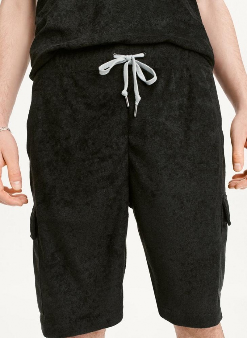 Black DKNY Toweling Cargo Men\'s Shorts | USA-D1285