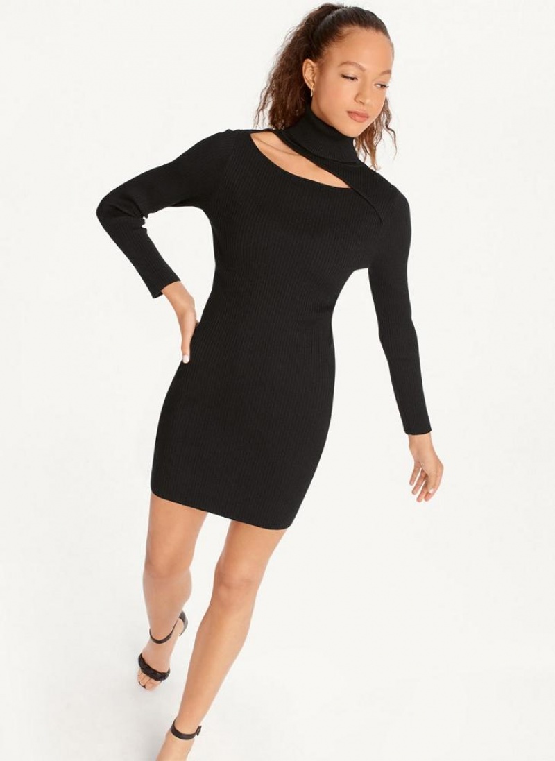 Black DKNY Turtleneck Sweater Women's Dresses | USA-D0391