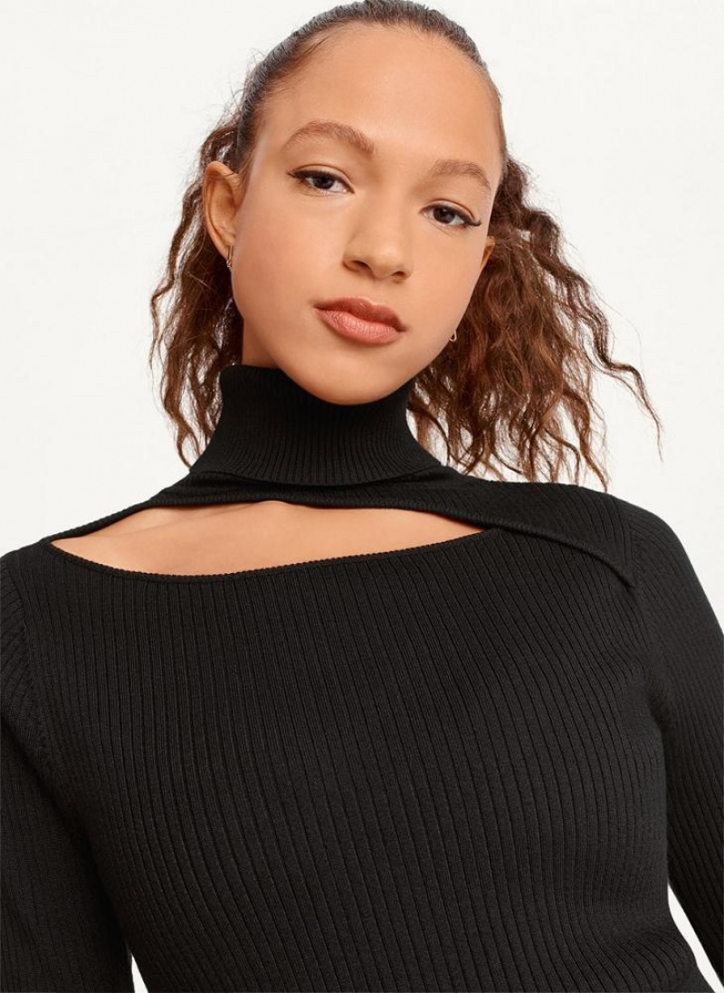 Black DKNY Turtleneck Sweater Women's Dresses | USA-D0391