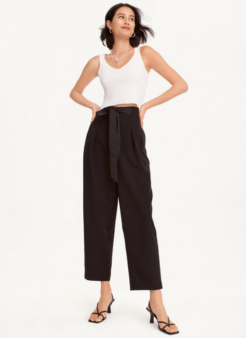 Black DKNY Twill Cropped Women's Pants | USA-D0846