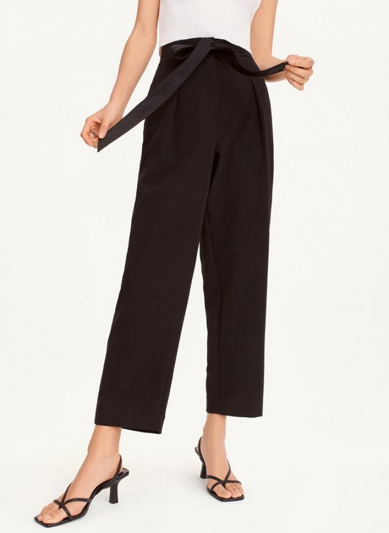 Black DKNY Twill Cropped Women\'s Pants | USA-D0846