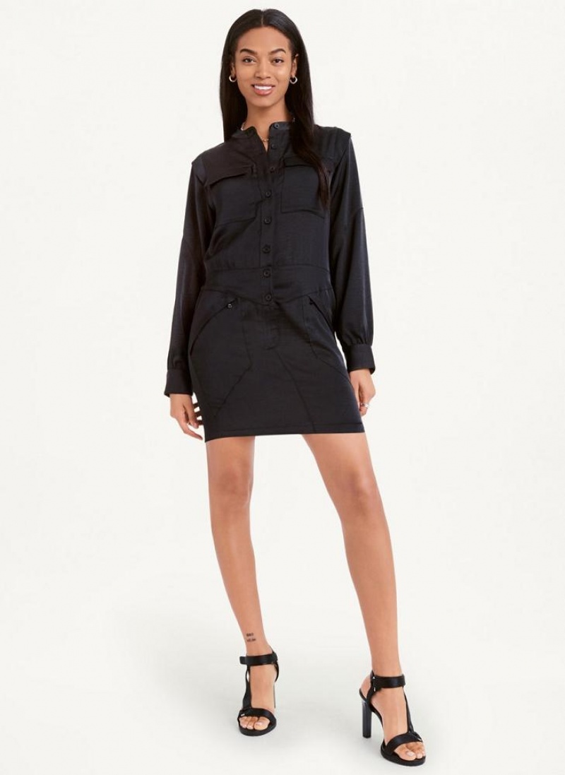 Black DKNY Two Pocket Mini Women's Dresses | USA-D1404