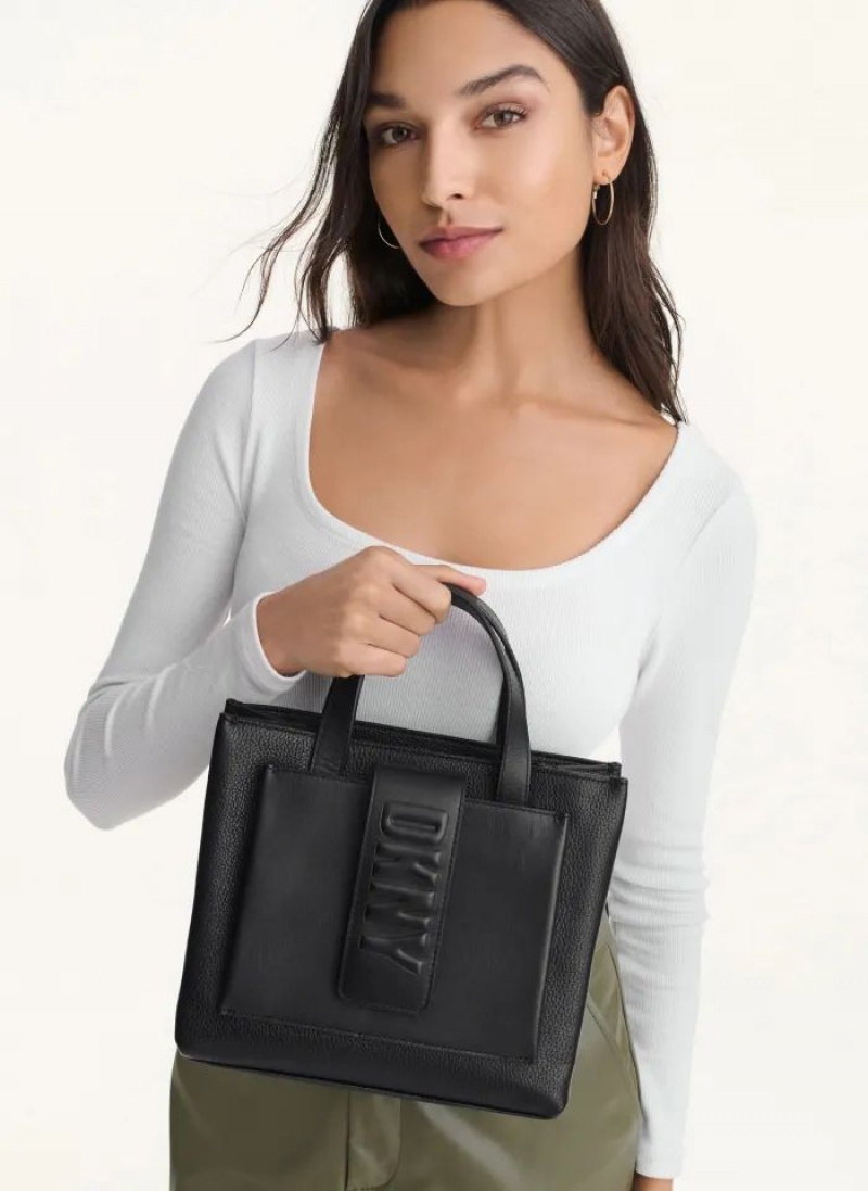 Black DKNY Uptown Exotic Leather Small Bags Tote Bags | USA-D1877