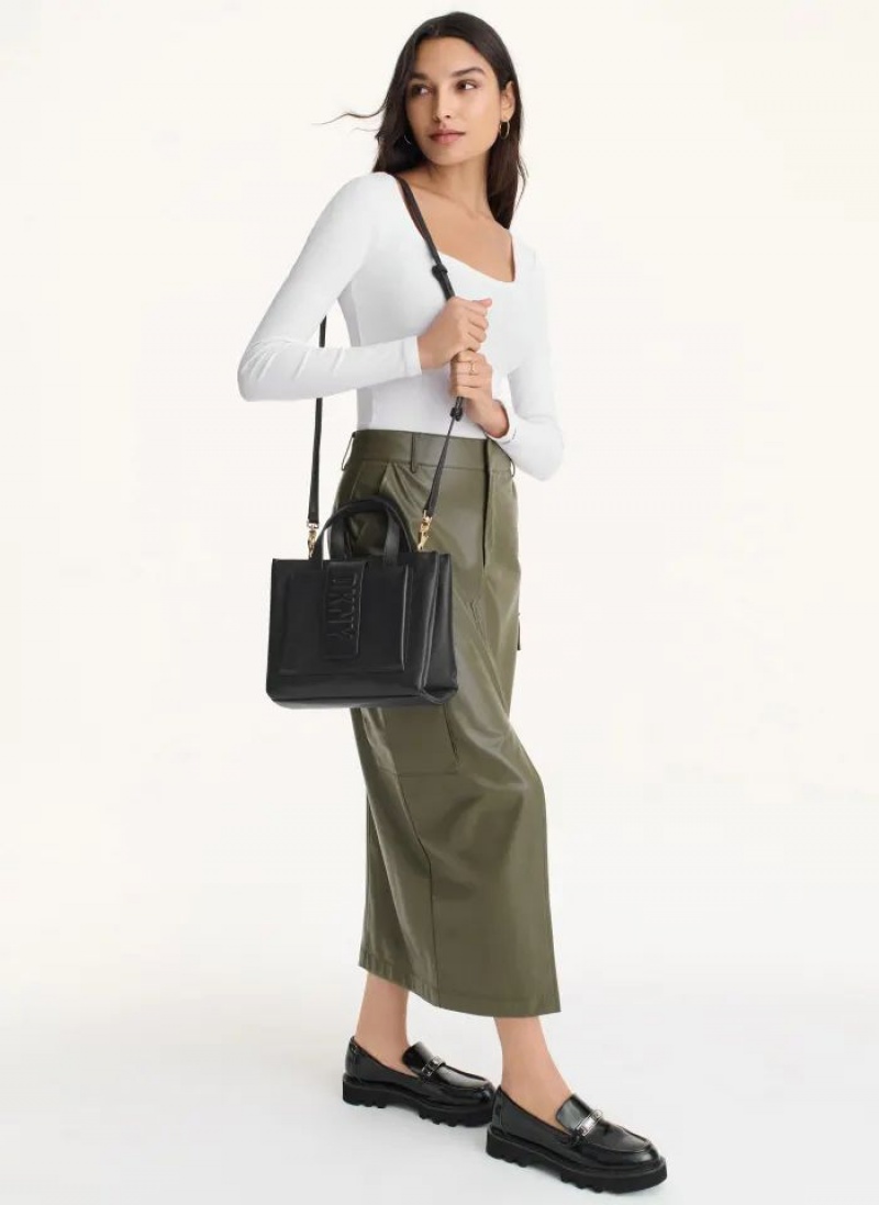 Black DKNY Uptown Exotic Leather Small Bags Tote Bags | USA-D1877