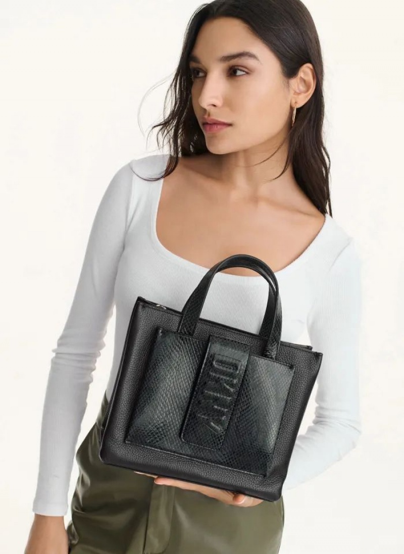 Black DKNY Uptown Exotic Leather Small Bags Tote Bags | USA-D0788