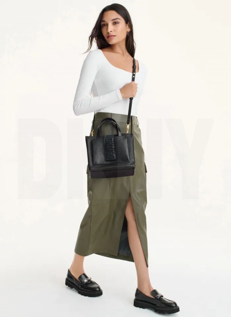 Black DKNY Uptown Exotic Leather Small Bags Tote Bags | USA-D0788