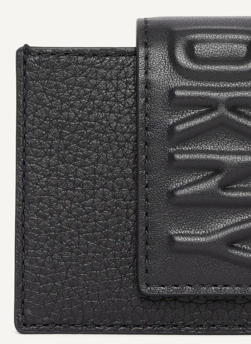 Black DKNY Uptown Leather Card Case Bags Wallets | USA-D1755