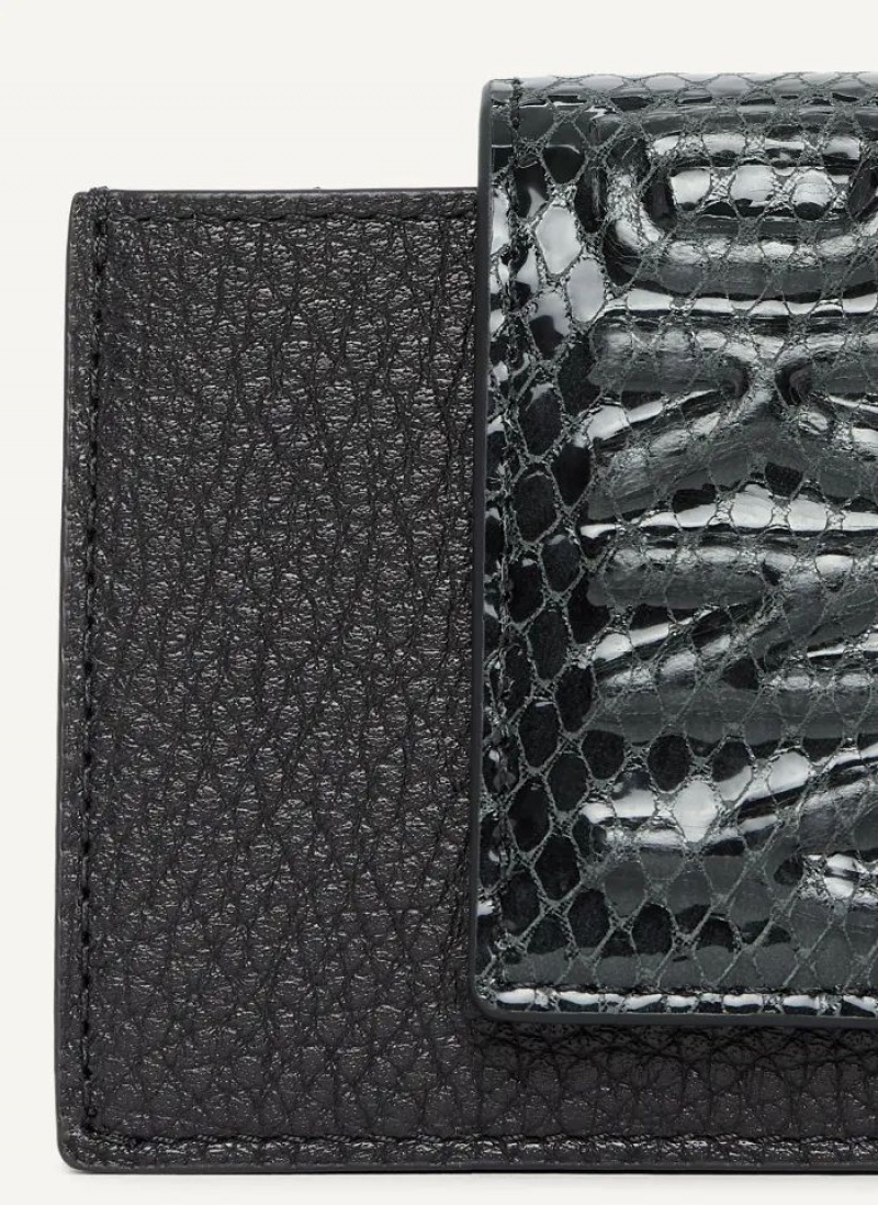 Black DKNY Uptown Leather Card Case Bags Wallets | USA-D0303