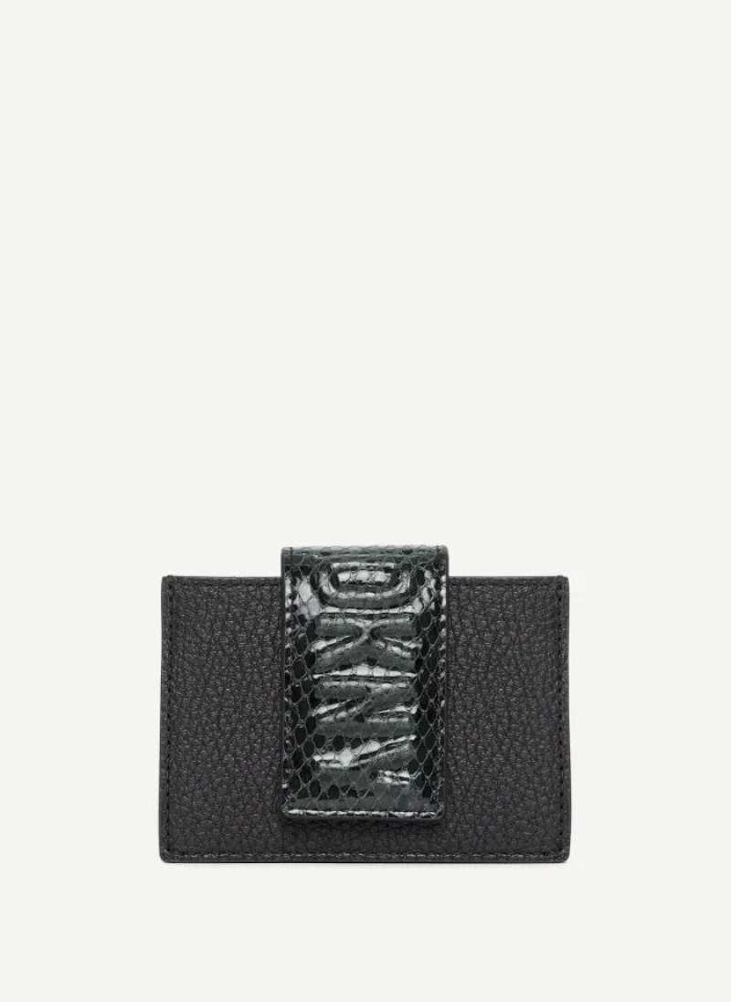 Black DKNY Uptown Leather Card Case Bags Wallets | USA-D0303