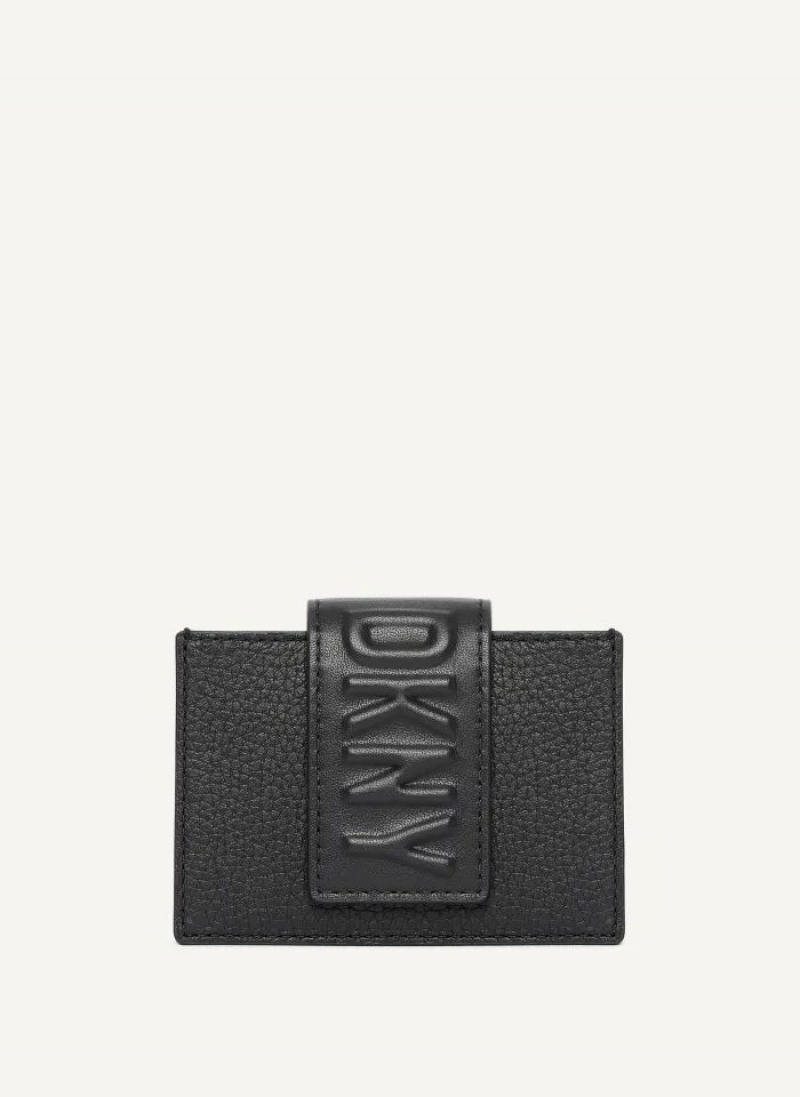 Black DKNY Uptown Leather Card Case Men\'s Wallets | USA-D0966