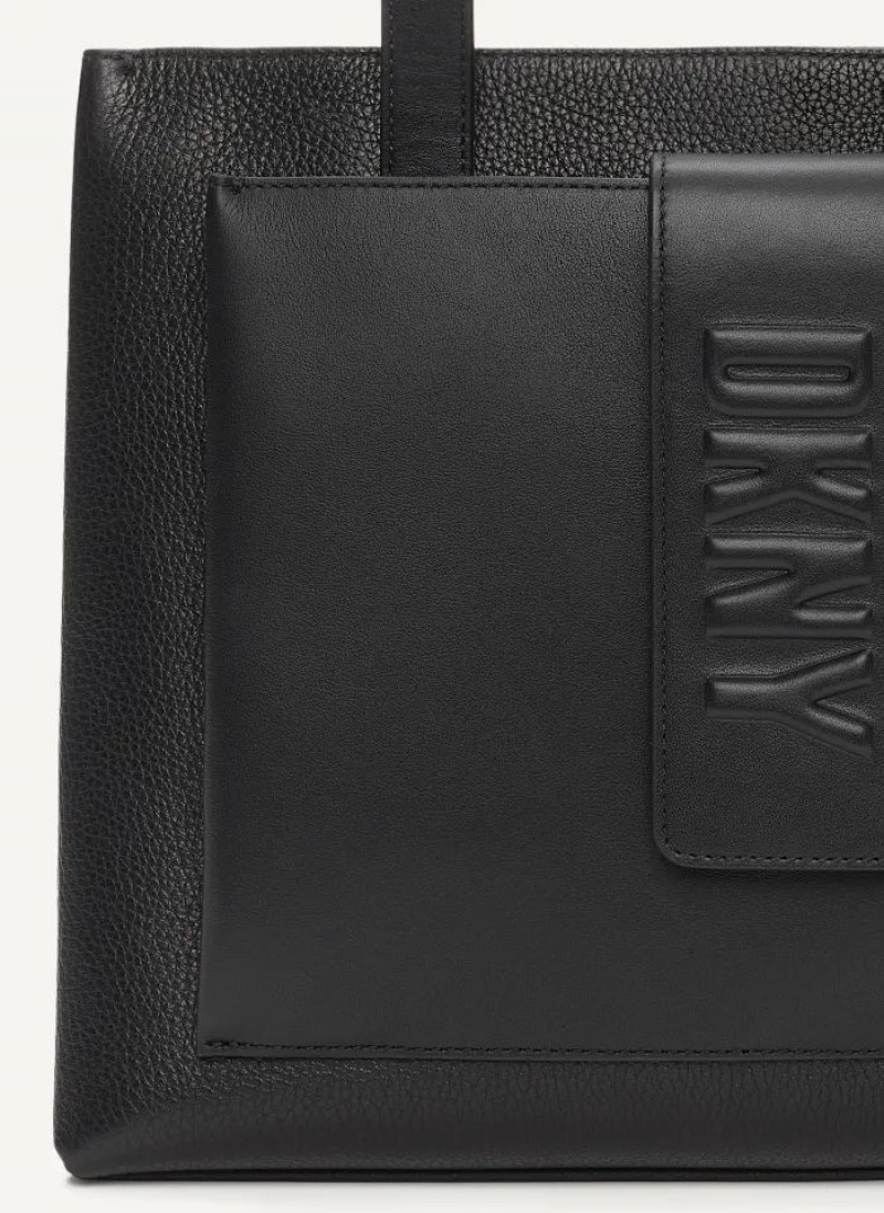 Black DKNY Uptown Leather Large Bags Tote Bags | USA-D1617