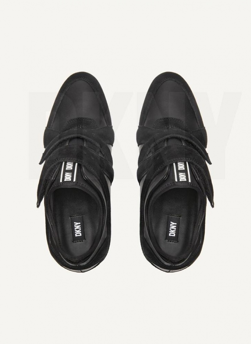Black DKNY Velcro Wedge Shoes Sneakers | USA-D1371