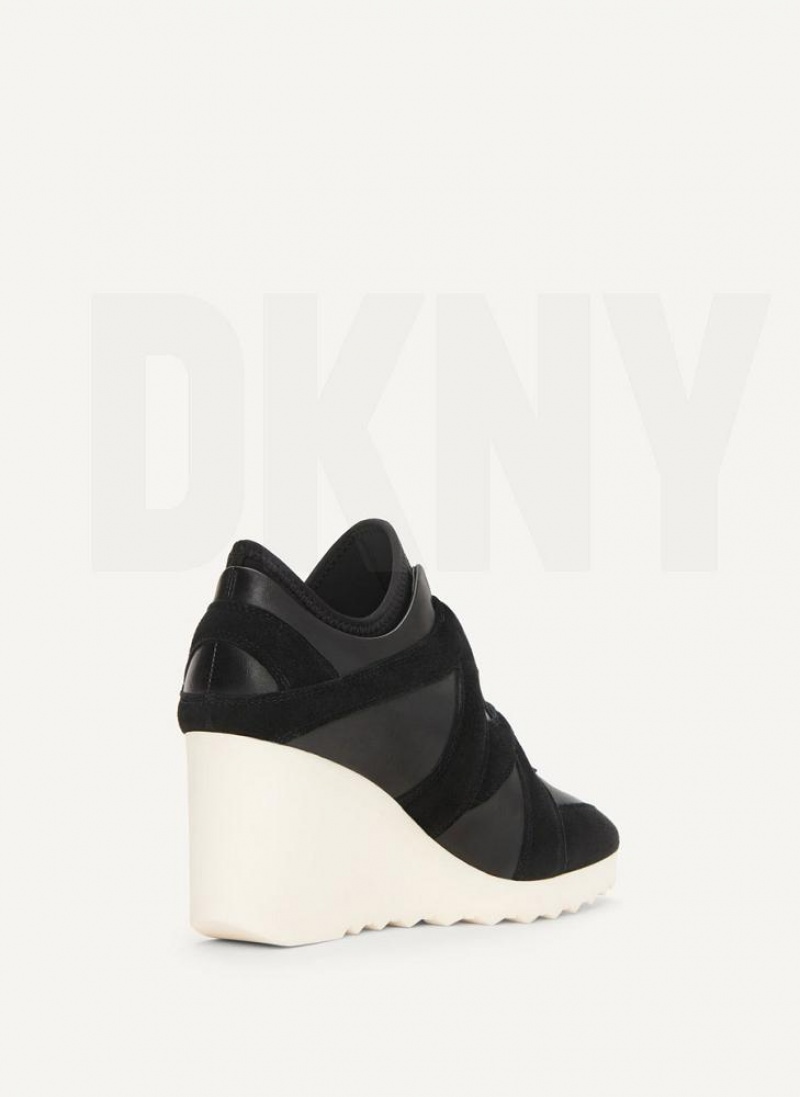 Black DKNY Velcro Wedge Shoes Sneakers | USA-D1371