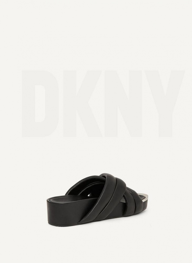 Black DKNY Vienna Puffy Strap Shoes Slides | USA-D1914