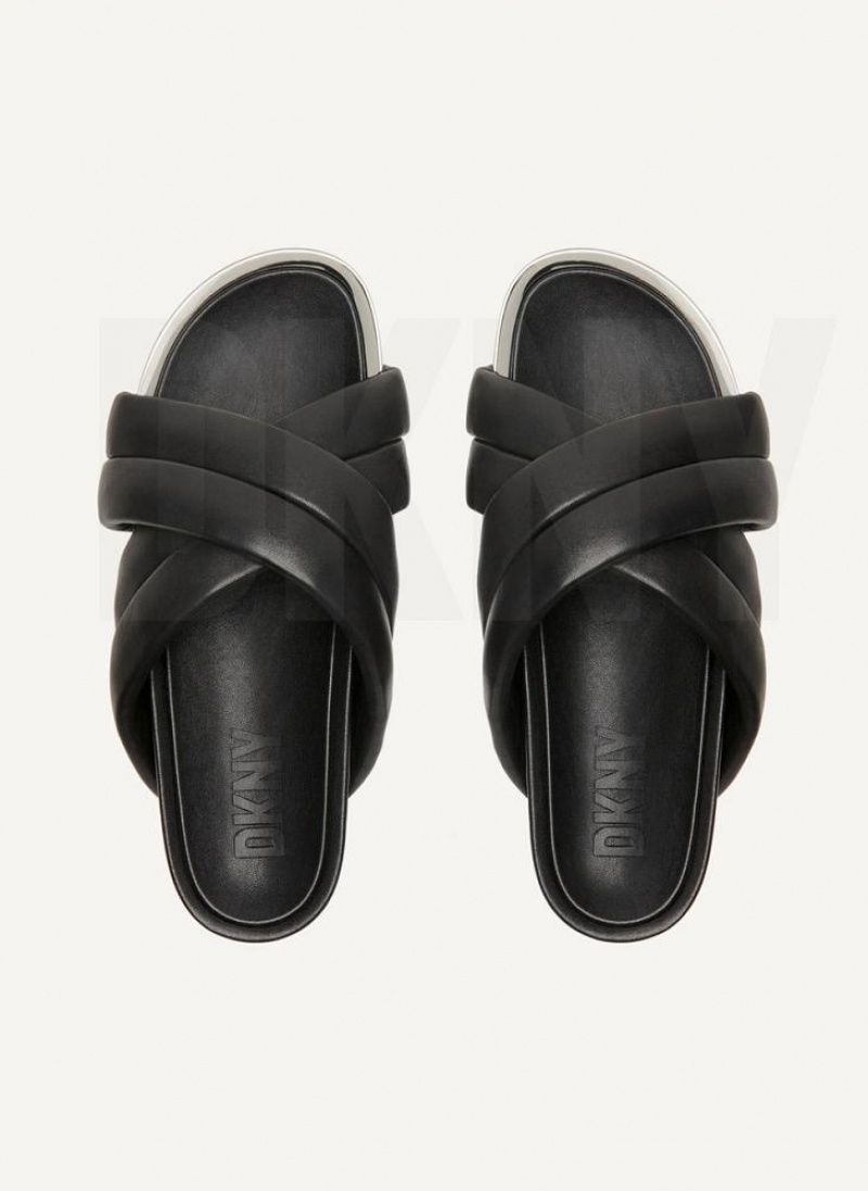Black DKNY Vienna Puffy Strap Shoes Slides | USA-D1914