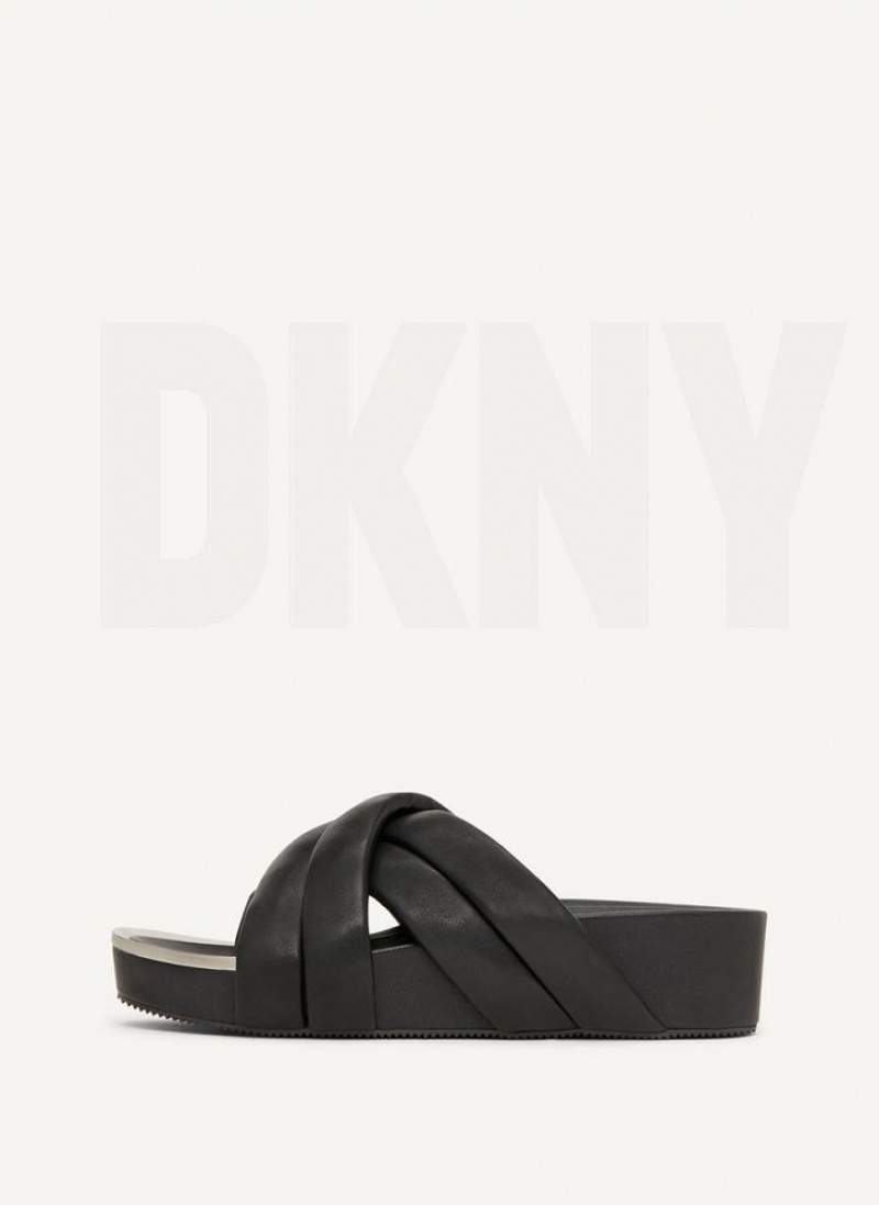 Black DKNY Vienna Puffy Strap Shoes Slides | USA-D1914