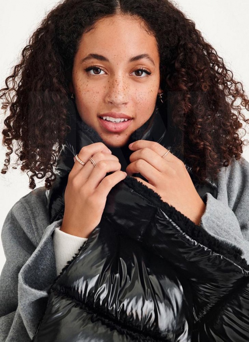 Black DKNY Wet Nylon Puffer Pull Through Women's Scarf | USA-D0291