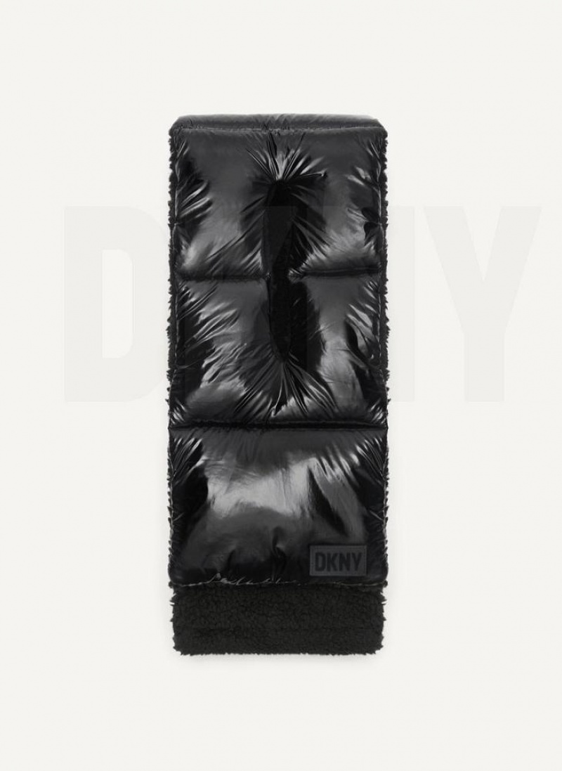 Black DKNY Wet Nylon Puffer Pull Through Women's Scarf | USA-D0291