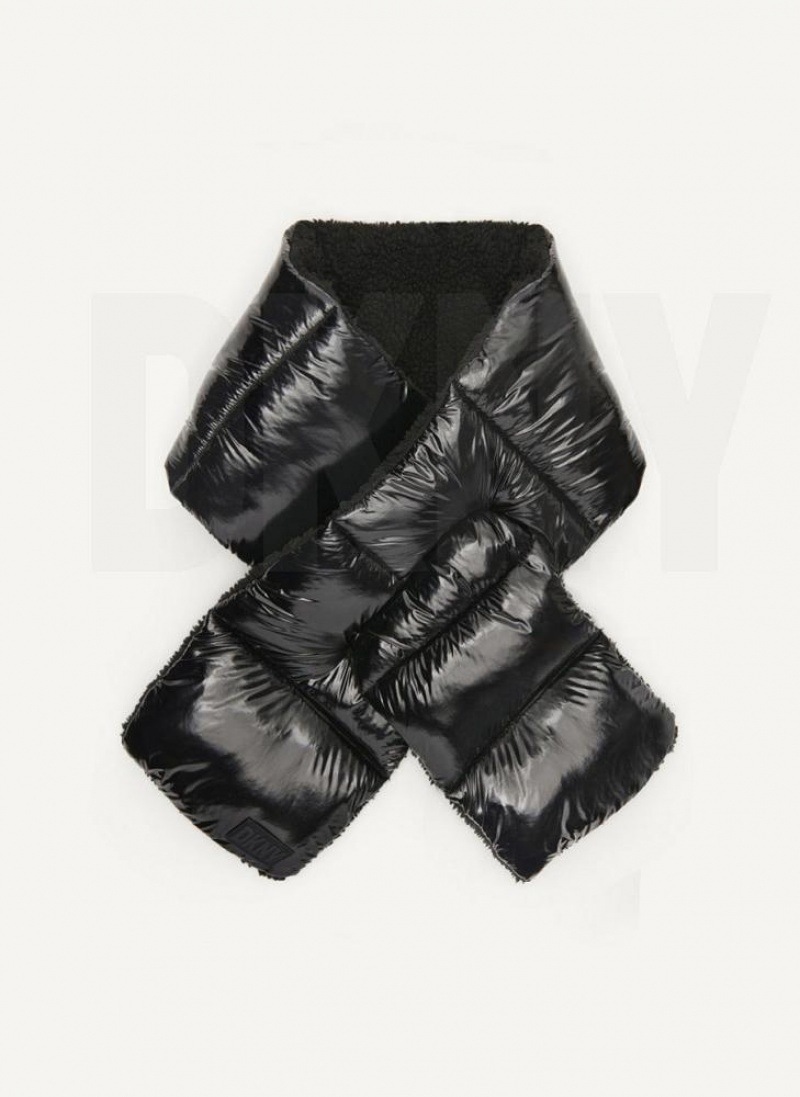 Black DKNY Wet Nylon Puffer Pull Through Women\'s Scarf | USA-D0291