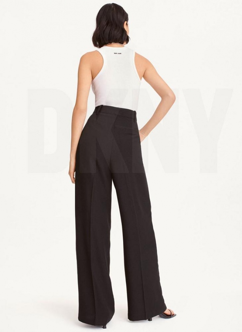Black DKNY Wide Leg Crepe Women's Pants | USA-D0208