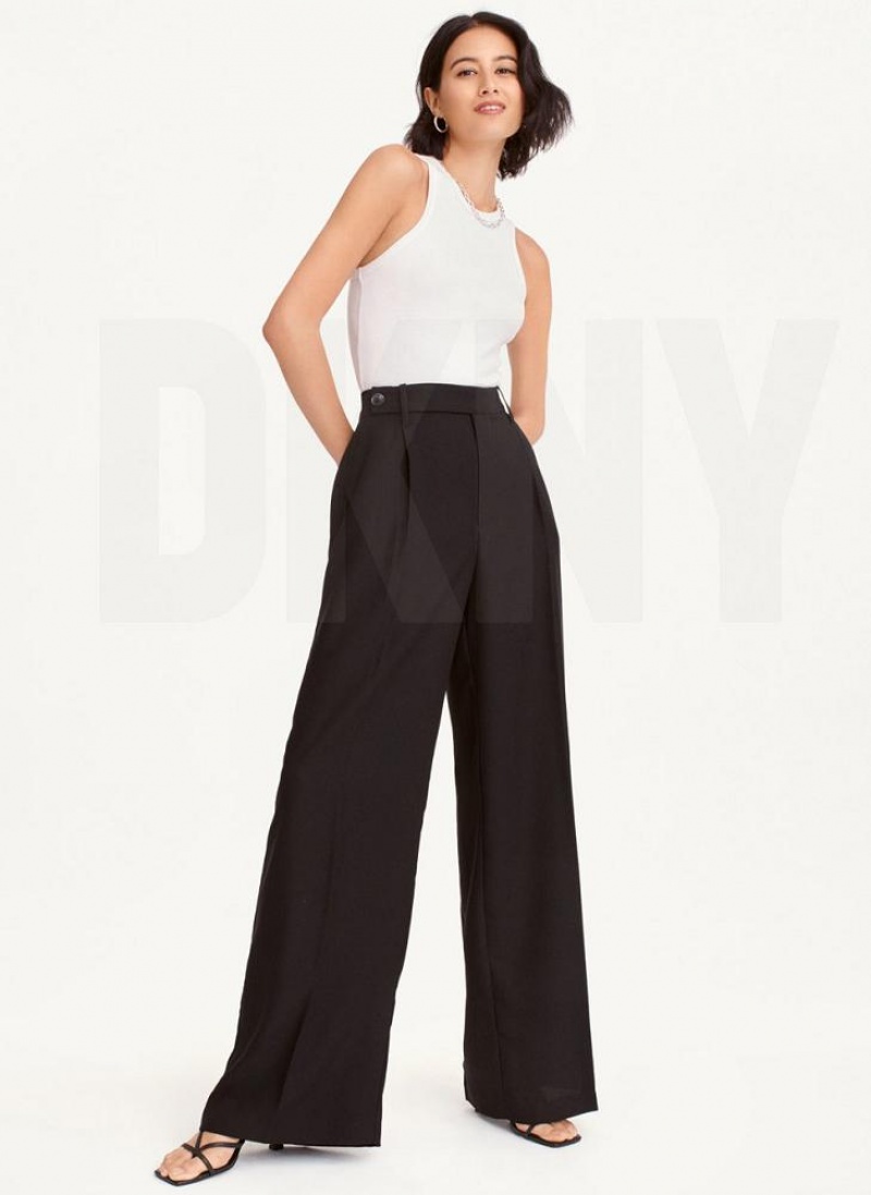 Black DKNY Wide Leg Crepe Women's Pants | USA-D0208