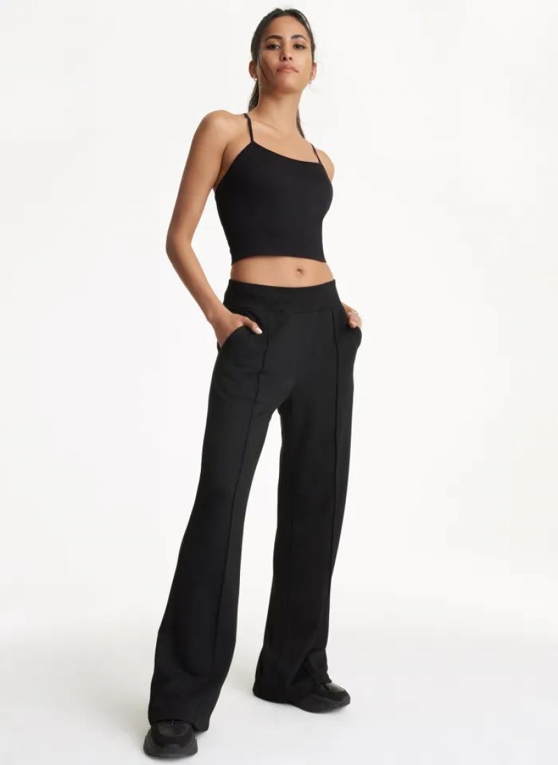 Black DKNY Wide Leg Greenwich Pintuck Women's Pants | USA-D0153