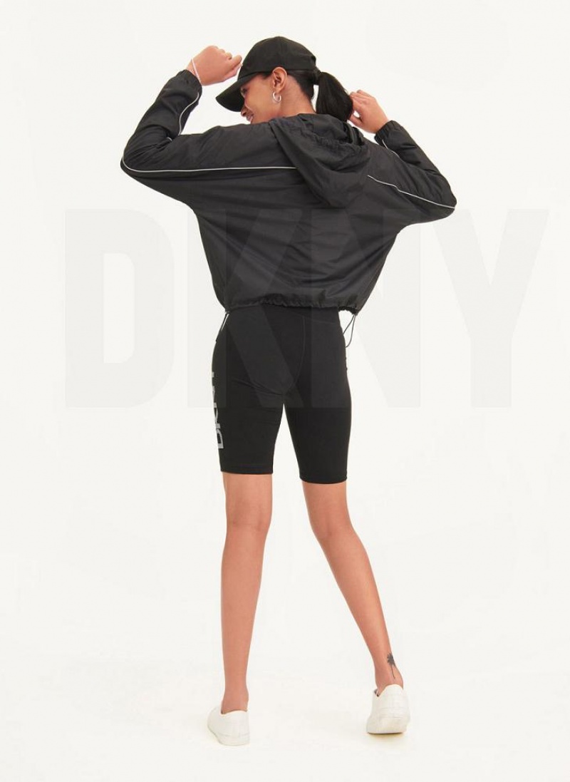 Black DKNY Windbreaker With Reflective Taping Women's Jackets | USA-D0290