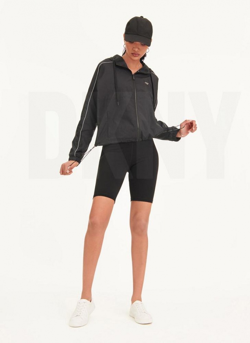 Black DKNY Windbreaker With Reflective Taping Women's Jackets | USA-D0290