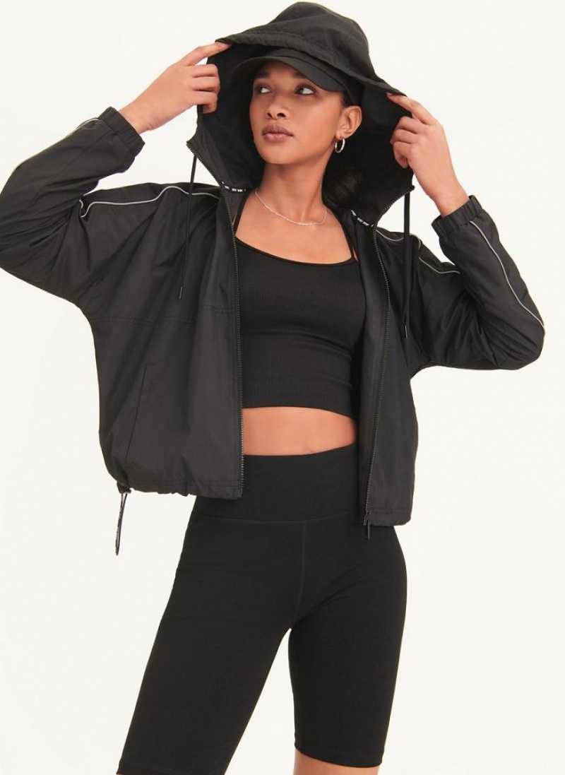 Black DKNY Windbreaker With Reflective Taping Women's Jackets | USA-D0290