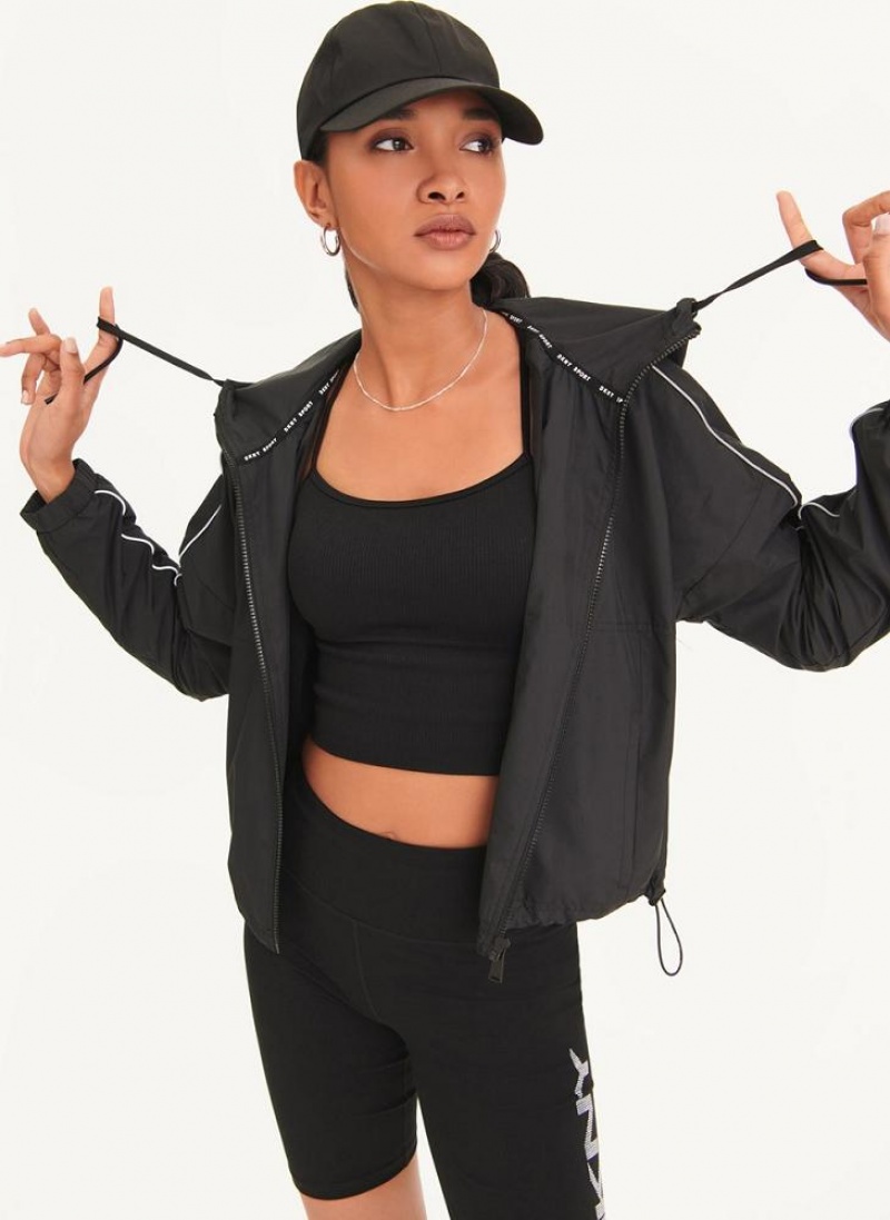 Black DKNY Windbreaker With Reflective Taping Women's Jackets | USA-D0290