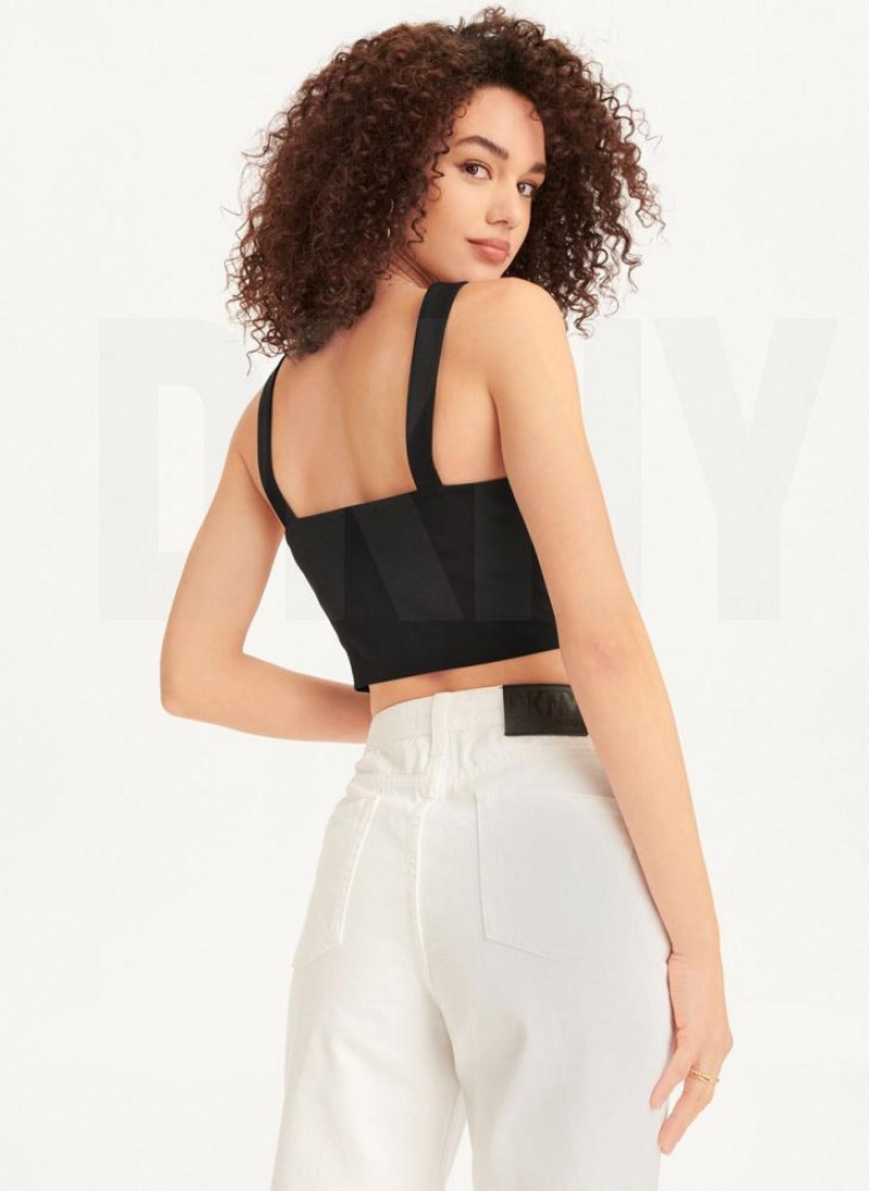 Black DKNY Wired Crop Women's Tank Tops | USA-D1261
