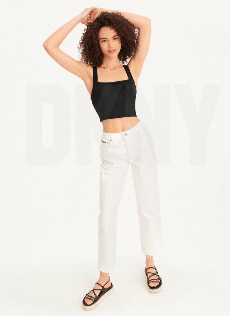 Black DKNY Wired Crop Women's Tank Tops | USA-D1261