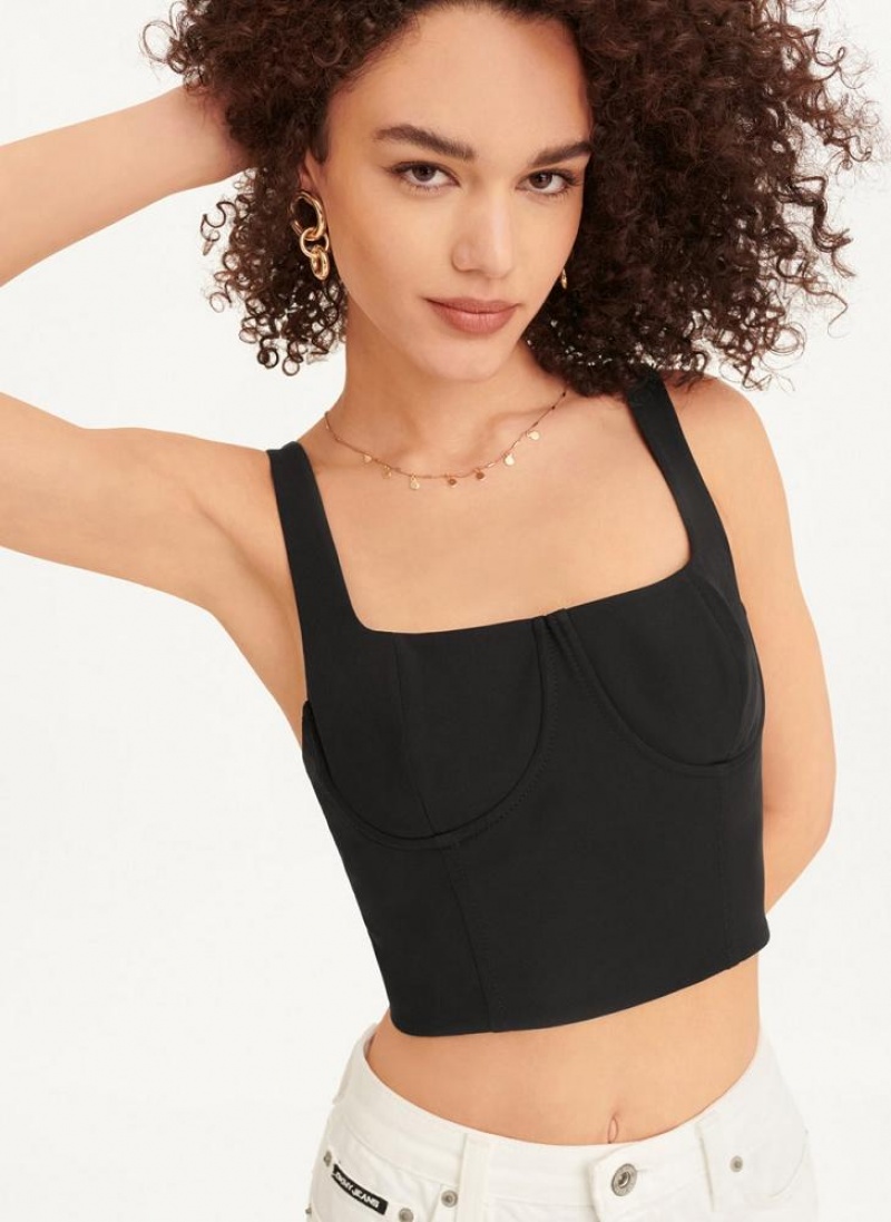 Black DKNY Wired Crop Women's Tank Tops | USA-D1261