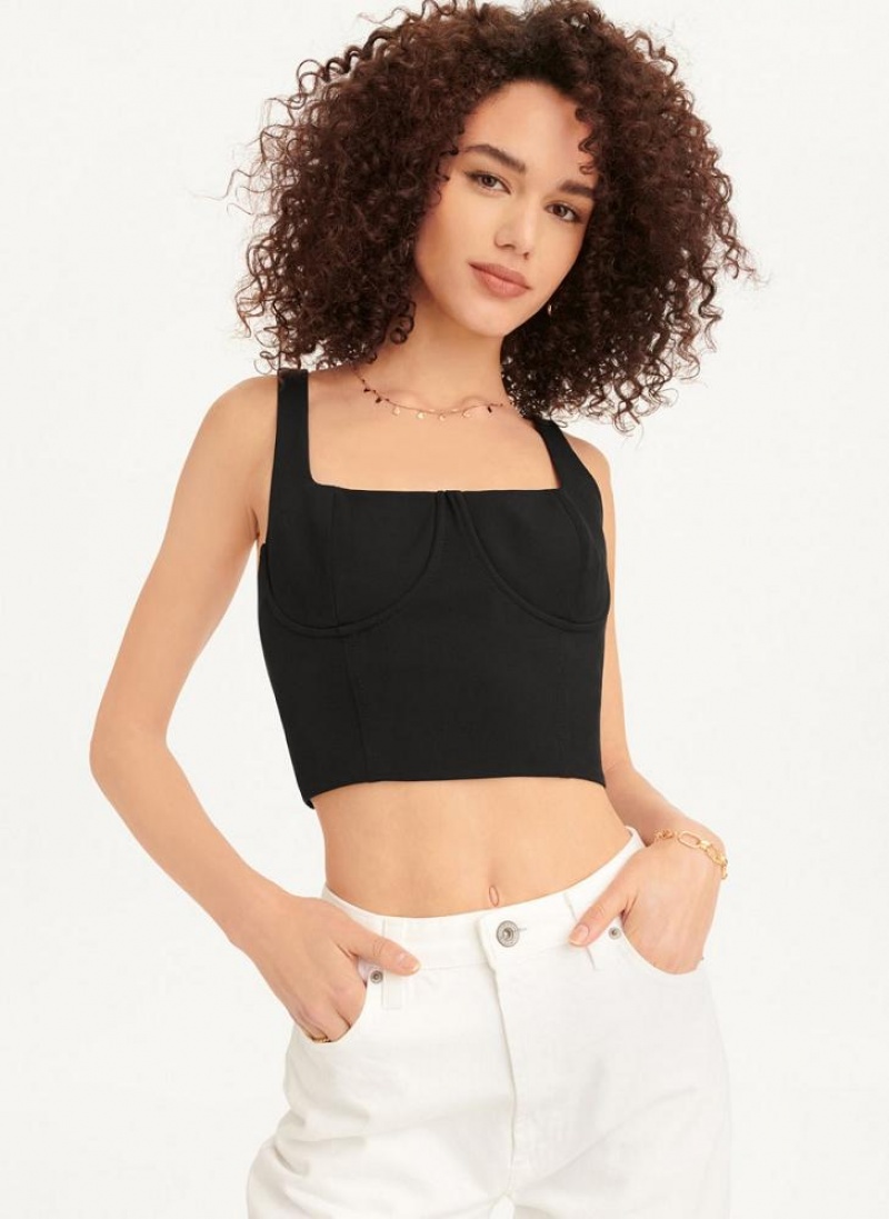 Black DKNY Wired Crop Women\'s Tank Tops | USA-D1261