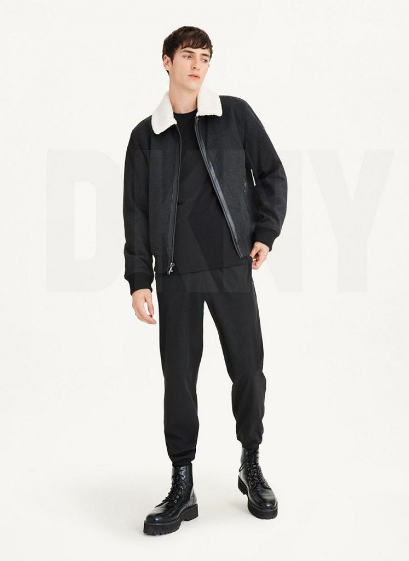 Black DKNY Wool Blend Bomber With Sherpa Collar Men's Jackets | USA-D1350