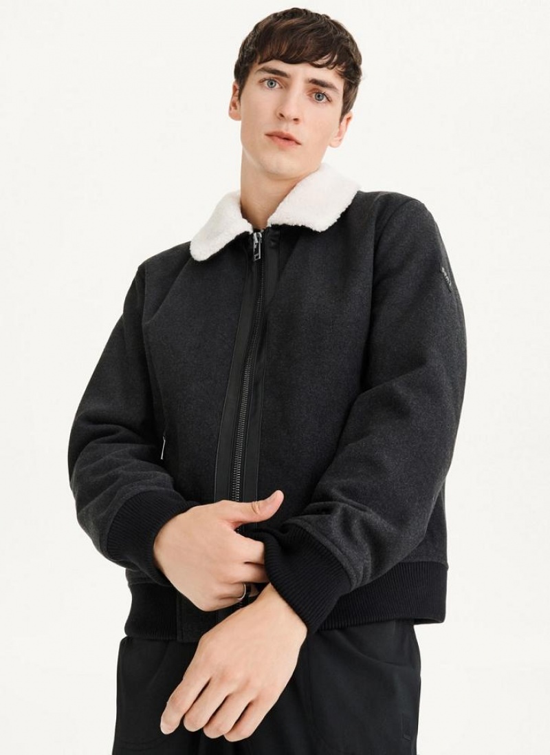 Black DKNY Wool Blend Bomber With Sherpa Collar Men's Jackets | USA-D1350