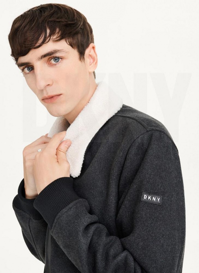 Black DKNY Wool Blend Bomber With Sherpa Collar Men's Jackets | USA-D1350