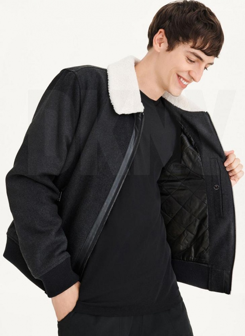 Black DKNY Wool Blend Bomber With Sherpa Collar Men's Jackets | USA-D1350