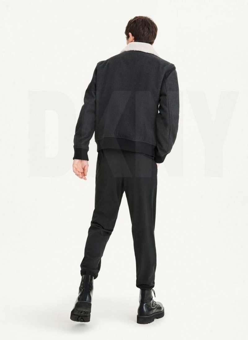 Black DKNY Wool Blend Bomber With Sherpa Collar Men's Jackets | USA-D1350