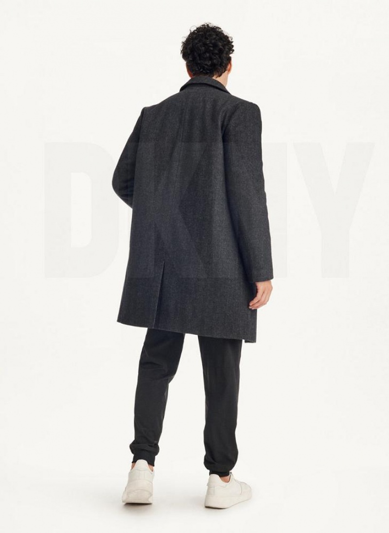 Black DKNY Wool Blend Notch Collar Without Bib Men's Coats | USA-D1352
