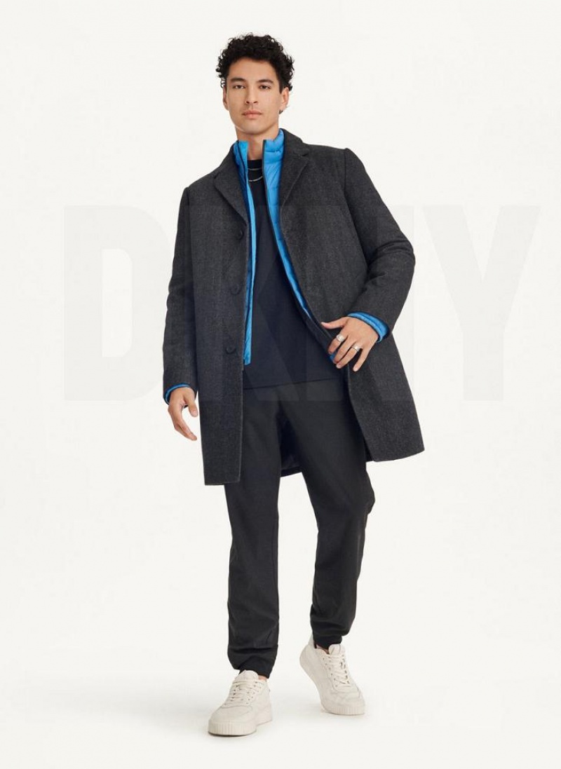 Black DKNY Wool Blend Notch Collar Without Bib Men's Coats | USA-D1352