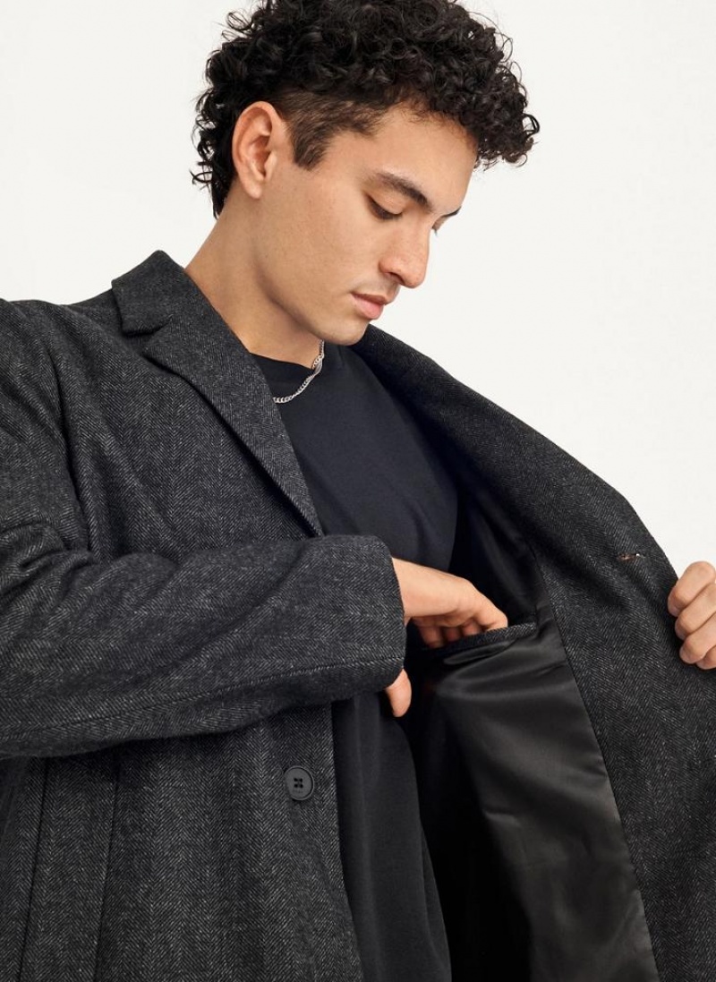 Black DKNY Wool Blend Notch Collar Without Bib Men's Coats | USA-D1352