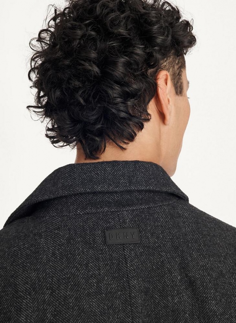 Black DKNY Wool Blend Notch Collar Without Bib Men's Coats | USA-D1352