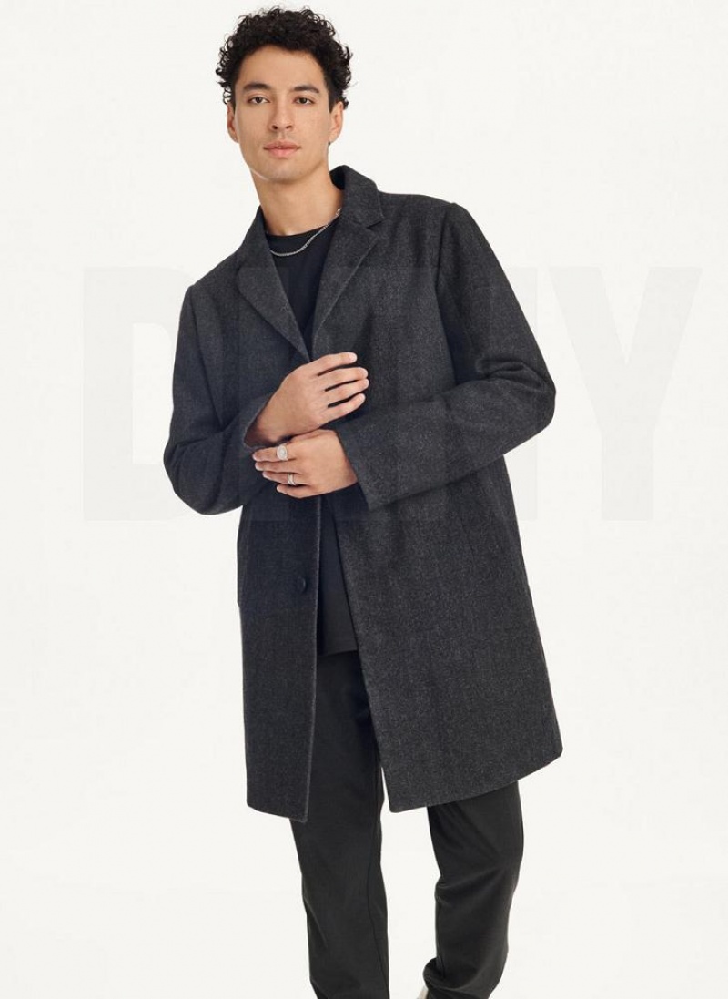Black DKNY Wool Blend Notch Collar Without Bib Men\'s Coats | USA-D1352