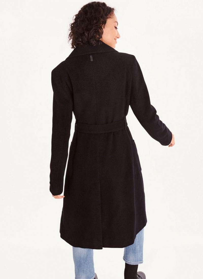 Black DKNY Wool Wrap Women's Coats | USA-D1822