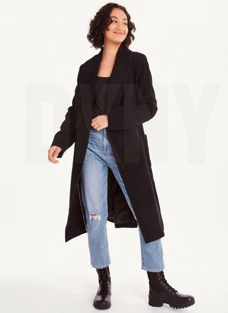 Black DKNY Wool Wrap Women's Coats | USA-D1822